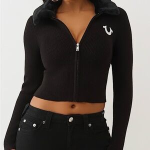 True Religion Black Ribbed Zip-Up Jacket